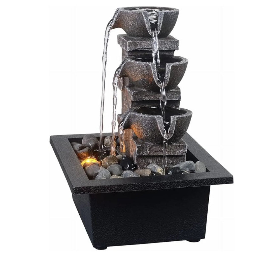 Stone Tabletop Natural Home GOSSI LED Rock 3-Tier Office Fountain(22070) Tabletop Relaxing Meditation Imitation Many Waterfall Lights River Décor Fountain Wall Fountain