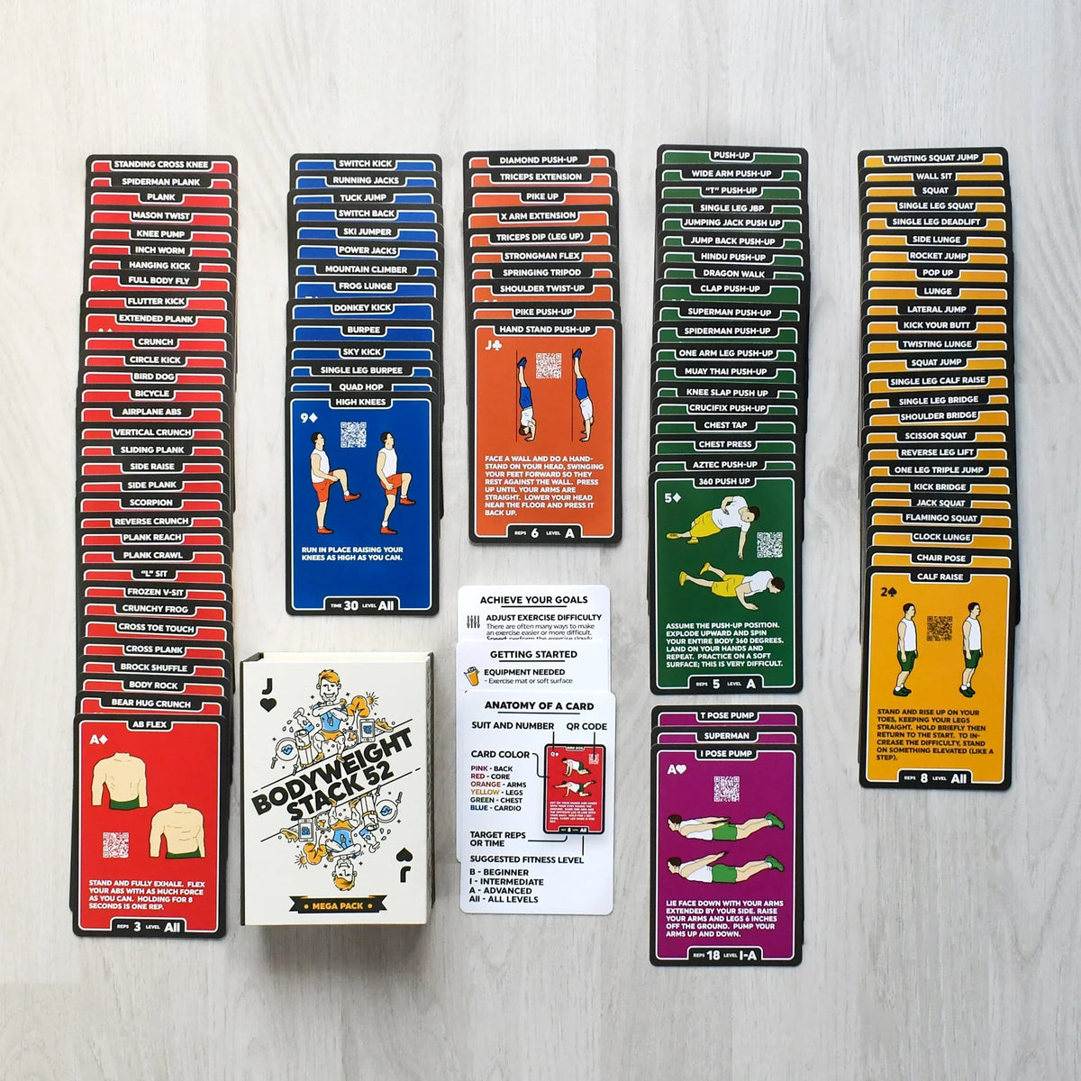 (Bodyweight Exercise by Pack) Fat Card Video 52 No a Bodyweight Cards: Instructions Playing Expert. Included. Needed. Muscle. Designed Fitness Military Equipment Mega Stack Game. Burn Workout Build