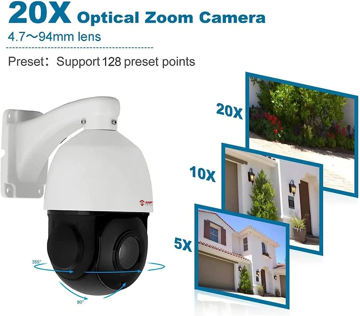IP Surveillance Camera Camera Security IR Waterproof Night Vehicle Optical 20X PTZ 90°, with Vision, 5MP IP IP66 Detection, PTZ 360°/Tilt Pan Zoom, Indoor Metal, Anpviz PoE Person exterior Mic/Audio,