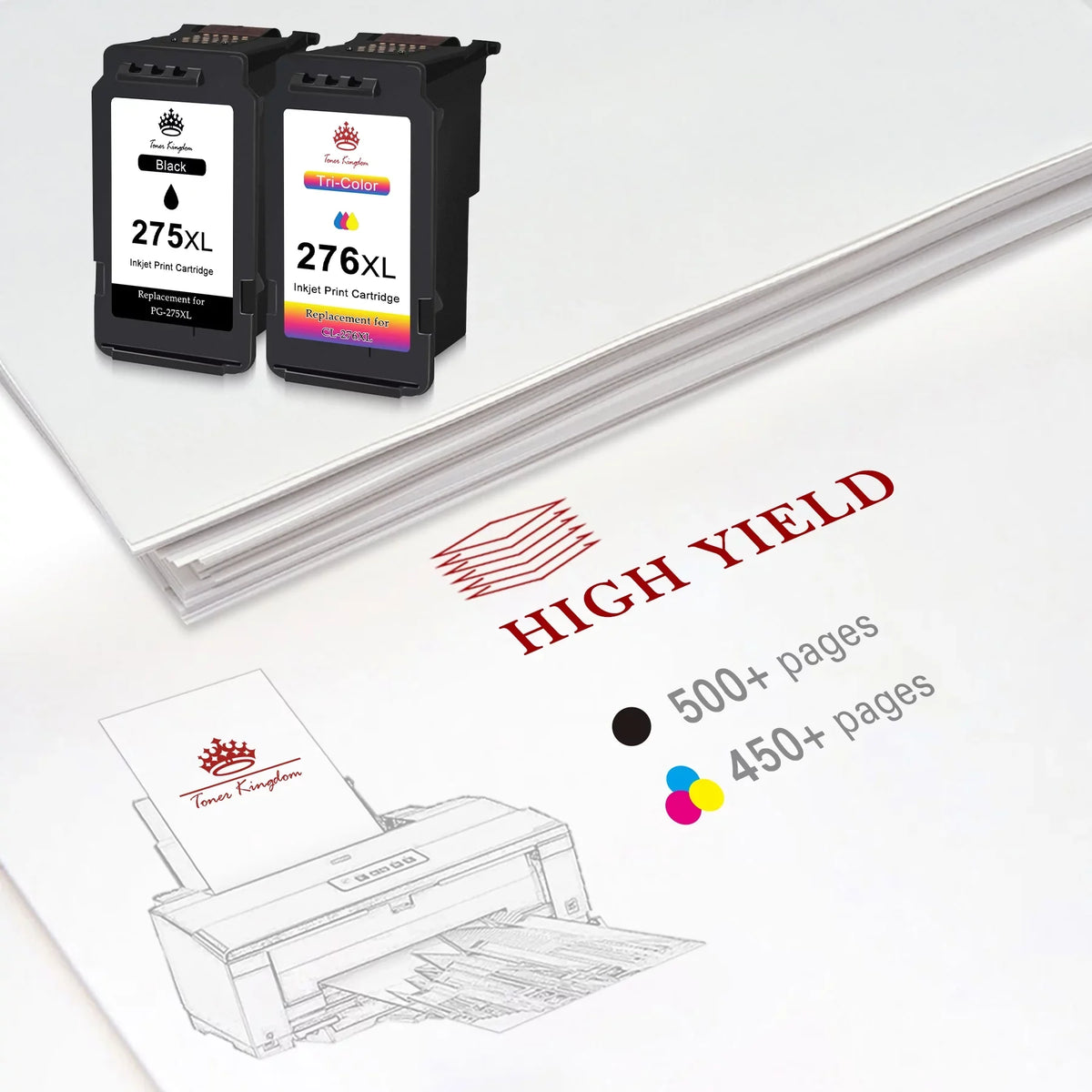Cartridges Printer 1 TR4722 for 276 276XL Pixma TR4700 High Cartridges Canon (2 Capacity Ink TS3520 Ink 275 PG-275XL CL-276XL 276 for and TS3522 Black, 275 TR4720 Ink 275XL TS3500 Color)