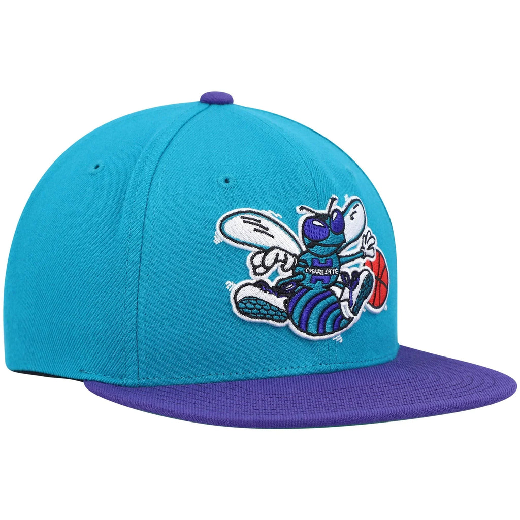 Team Men's Snapback & OSFA Mitchell Hardwood Classics 2.0 Ness Teal/Purple Charlotte Hat Hornets - Two-Tone