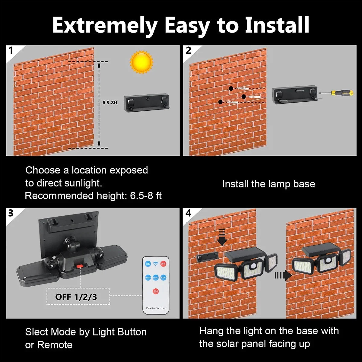 Security Yard - 2500LM Sensor (2 exterior Remote for Control Lights Packs) 3 Lights Garage - Motion Heads Solar Lights Yyton Waterproof with Outside Flood 210LED