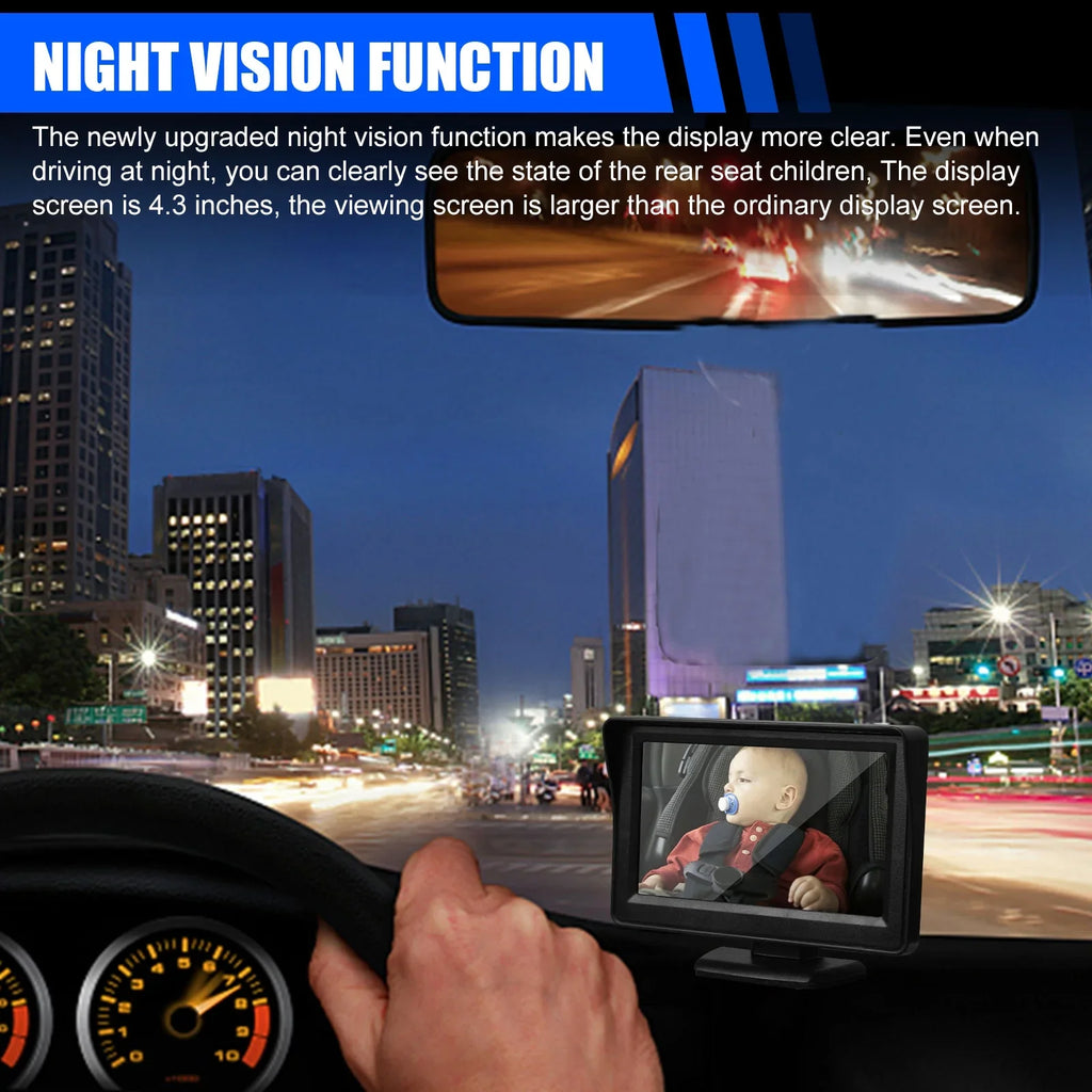 HD the Vision, Wide Camera Crystal Seat Facing 120° Black Rear Move, Mirror Night Every Mirror Seat Baby's 12V Observe 4.3-inch Car Safety EEEkit Screen, Back View, with Camera, Car Car Clear Baby
