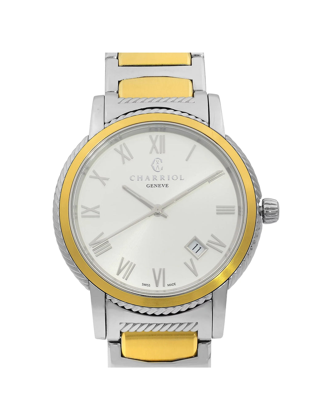 Parisii Tone Quartz Watch Dial Steel Silver Two Charriol Men P40SY2.931.001