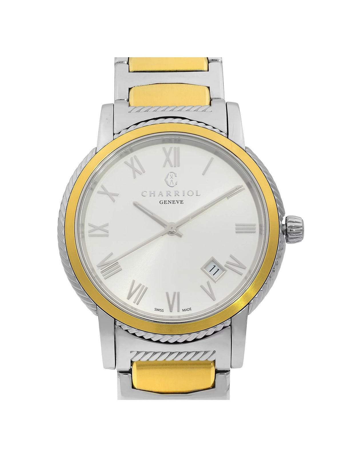 Parisii Tone Quartz Watch Dial Steel Silver Two Charriol Men P40SY2.931.001
