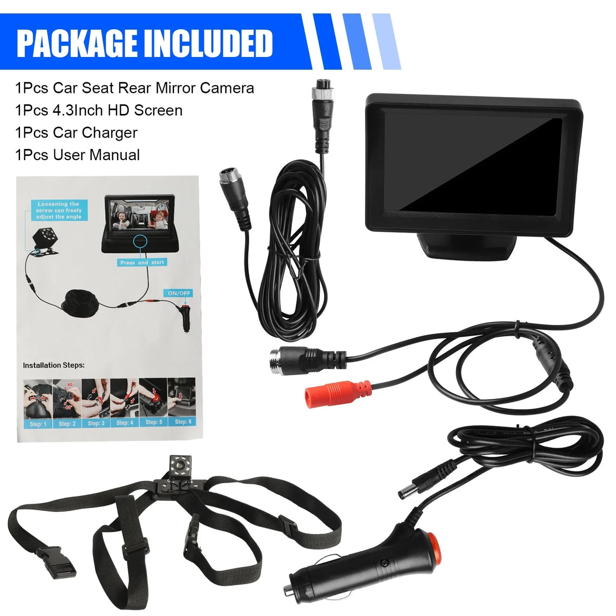 HD the Vision, Wide Camera Crystal Seat Facing 120° Black Rear Move, Mirror Night Every Mirror Seat Baby's 12V Observe 4.3-inch Car Safety EEEkit Screen, Back View, with Camera, Car Car Clear Baby