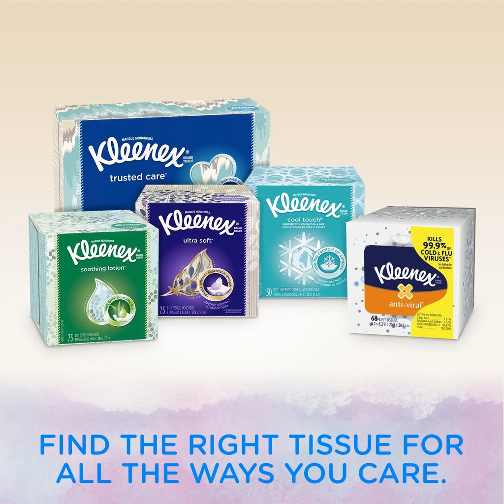 Total Everyday 10 Flat Boxes Kleenex Tissues, (850 Facial Tissues)