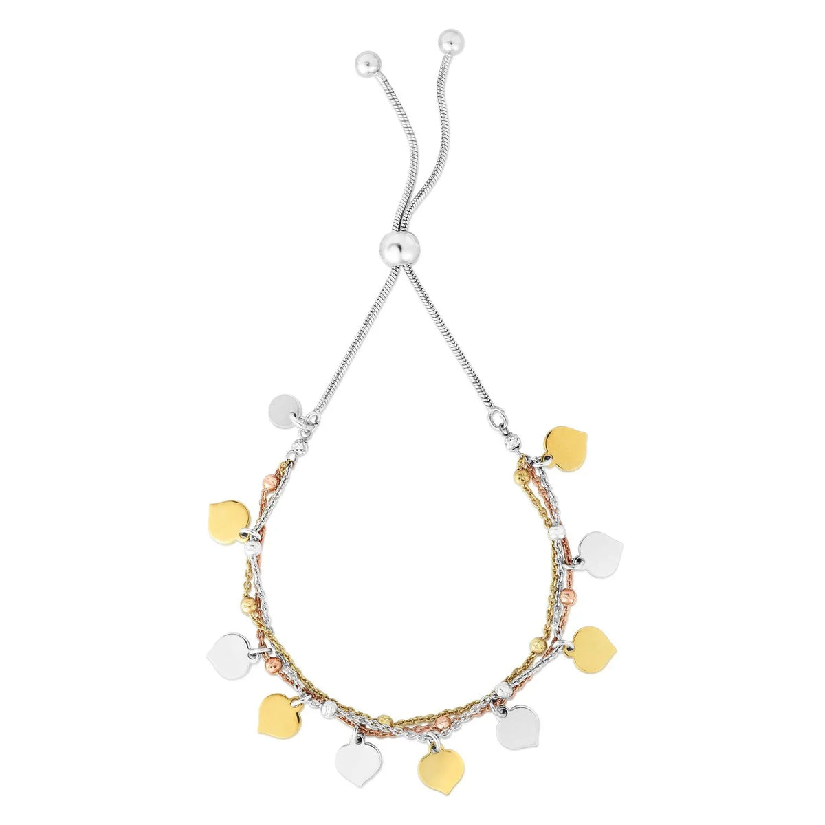 String Silver Jewelstop Draw Sterling Dangle Friendship Tri-Color 9.25" - Bracelet Polished Finish with Charm