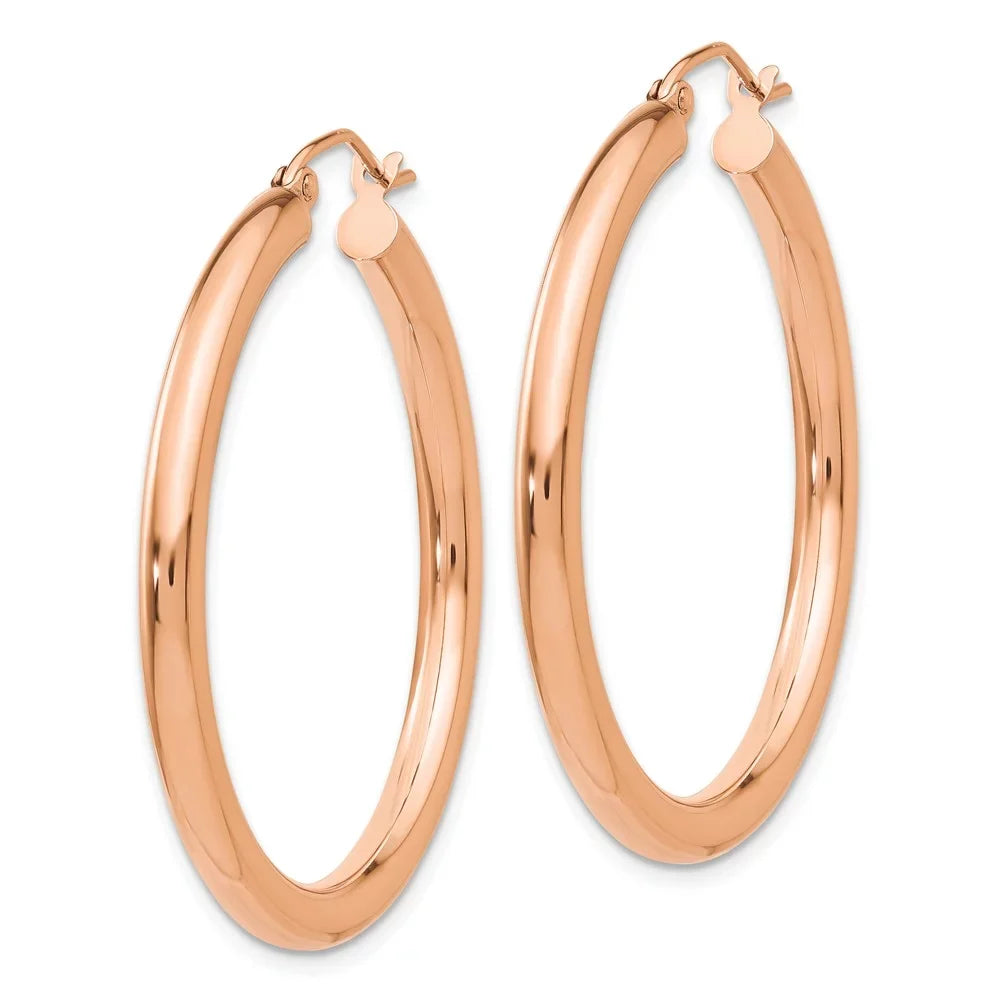 for Real Lightweight Tube 3mm Women Gold Rose and for Teens; 14kt Polished Adults Men and Earrings; Hoop