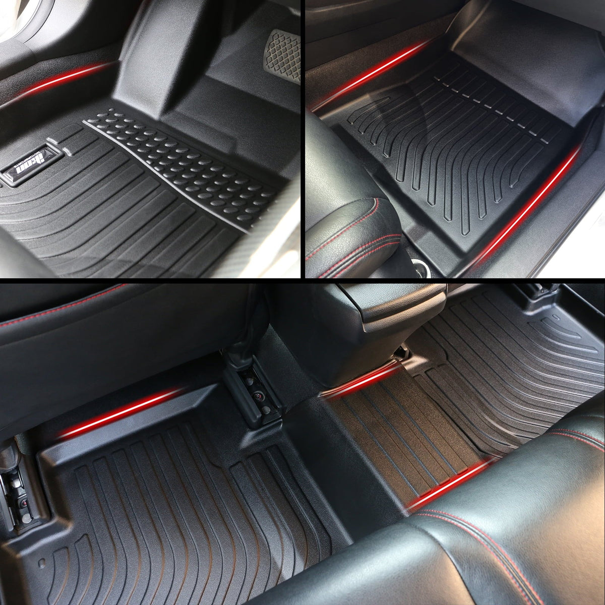 Front Honda Floor Cover 2nd Floor 3D Mats + Ikon Waterproof 2022-2024 Trunk Motorsports with Accessories Set Interior Row Storage climate Civic Compatible Full Anti-Slip All & Black Mat, TPE Liners