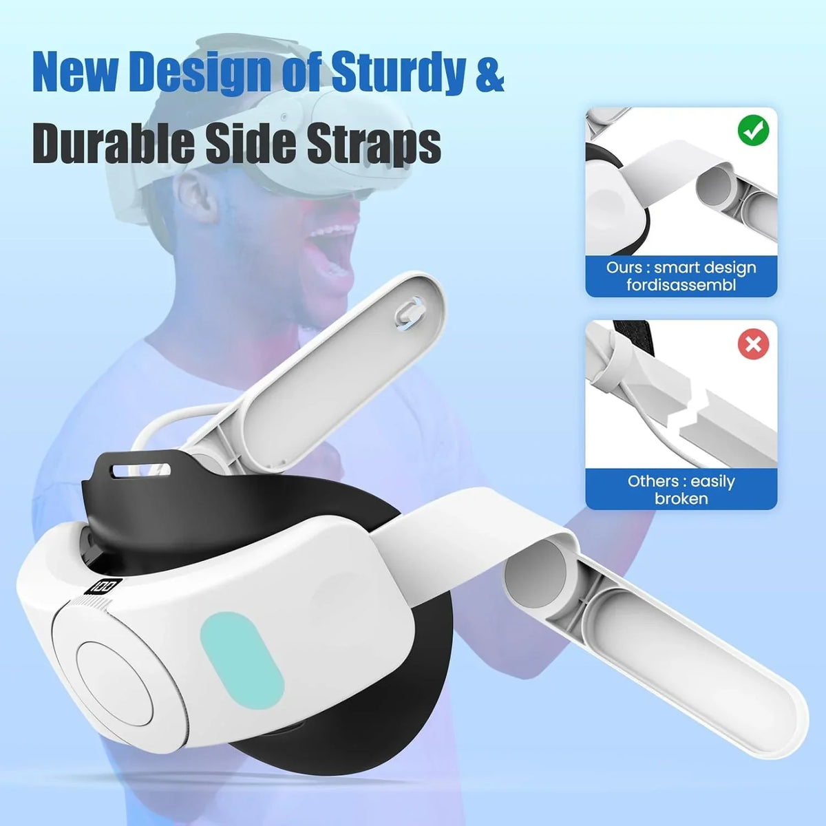 Elite Strap, Meta Accessories 3 Quest Head with 3, Pressure Playtime-for for Meta Extend Adjustable 5300mAh VR Battery Strap & Battery to Quest Reduce Pack