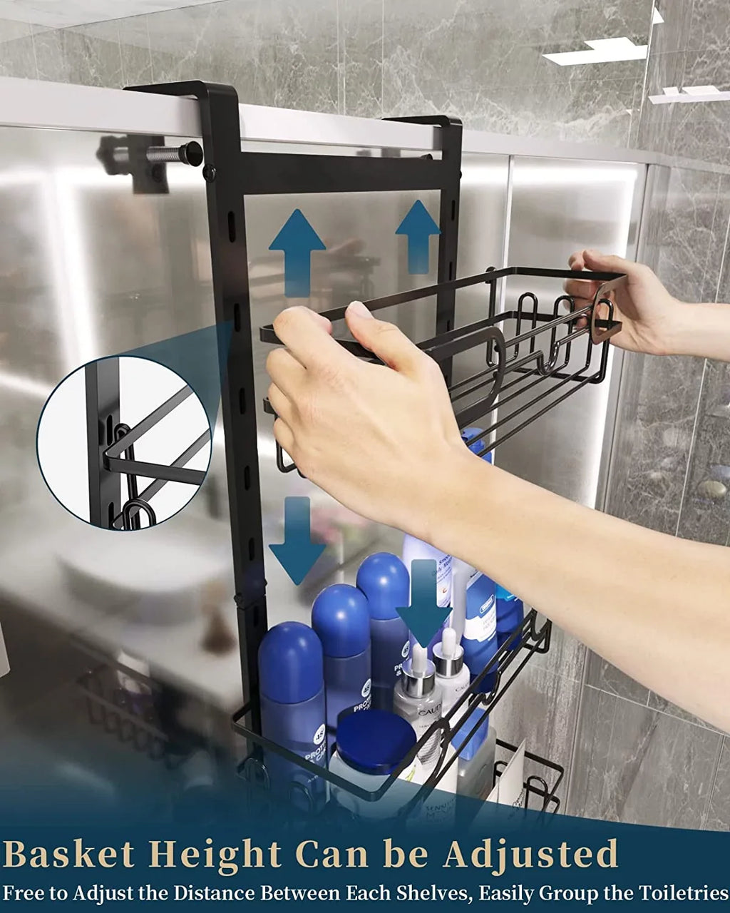 Hanging Steel Adjustable with 4 Shower Hanging with Organizer 4 for Caddy Shelf Door Shower Bathroom Consumest Soap Suction Over Rustproof The & Shower Stainless Tier Cups, 2 Hooks Holder, Caddy
