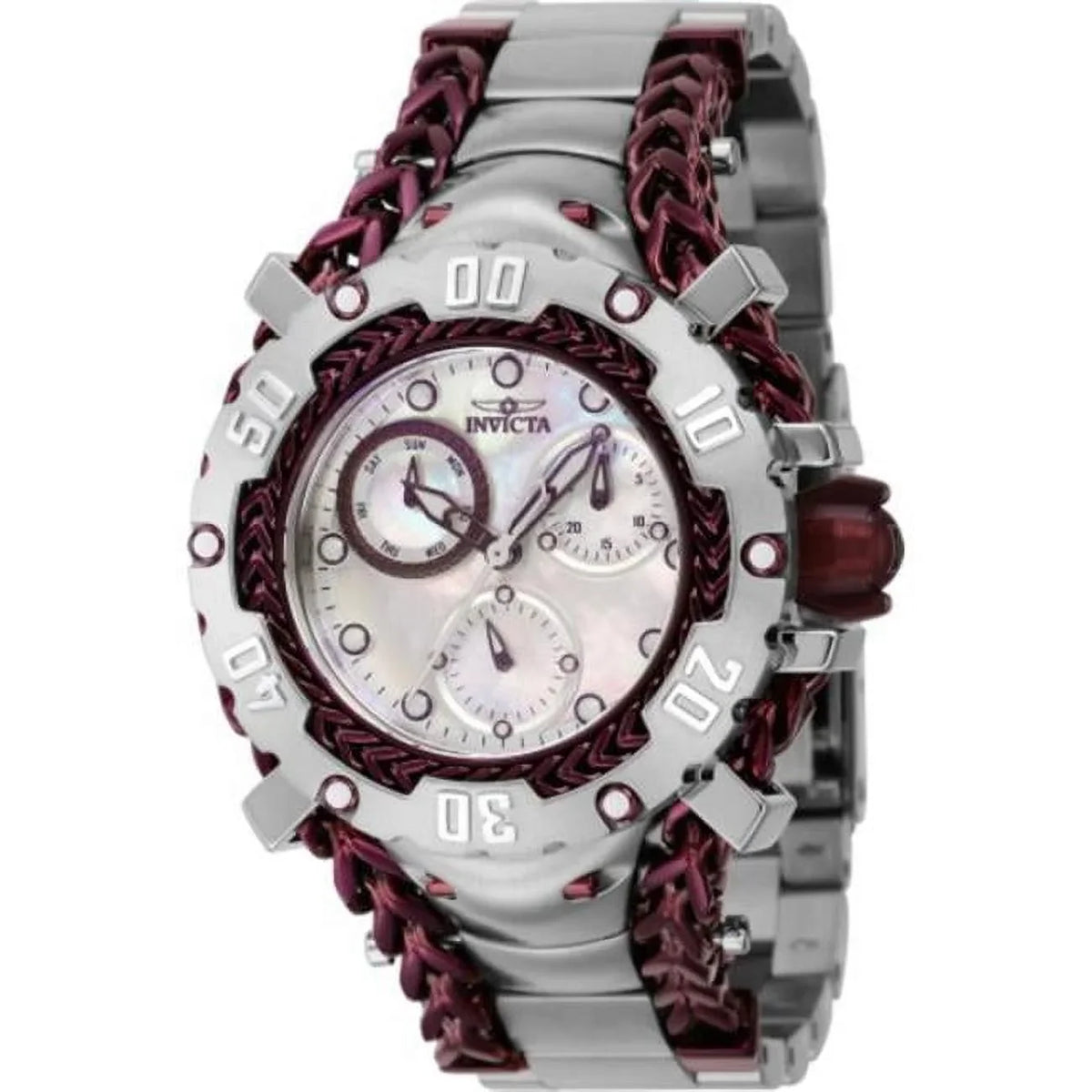 Silver Dial Gladiator Quartz & Watch, Womens Burgundy, White Chronograph