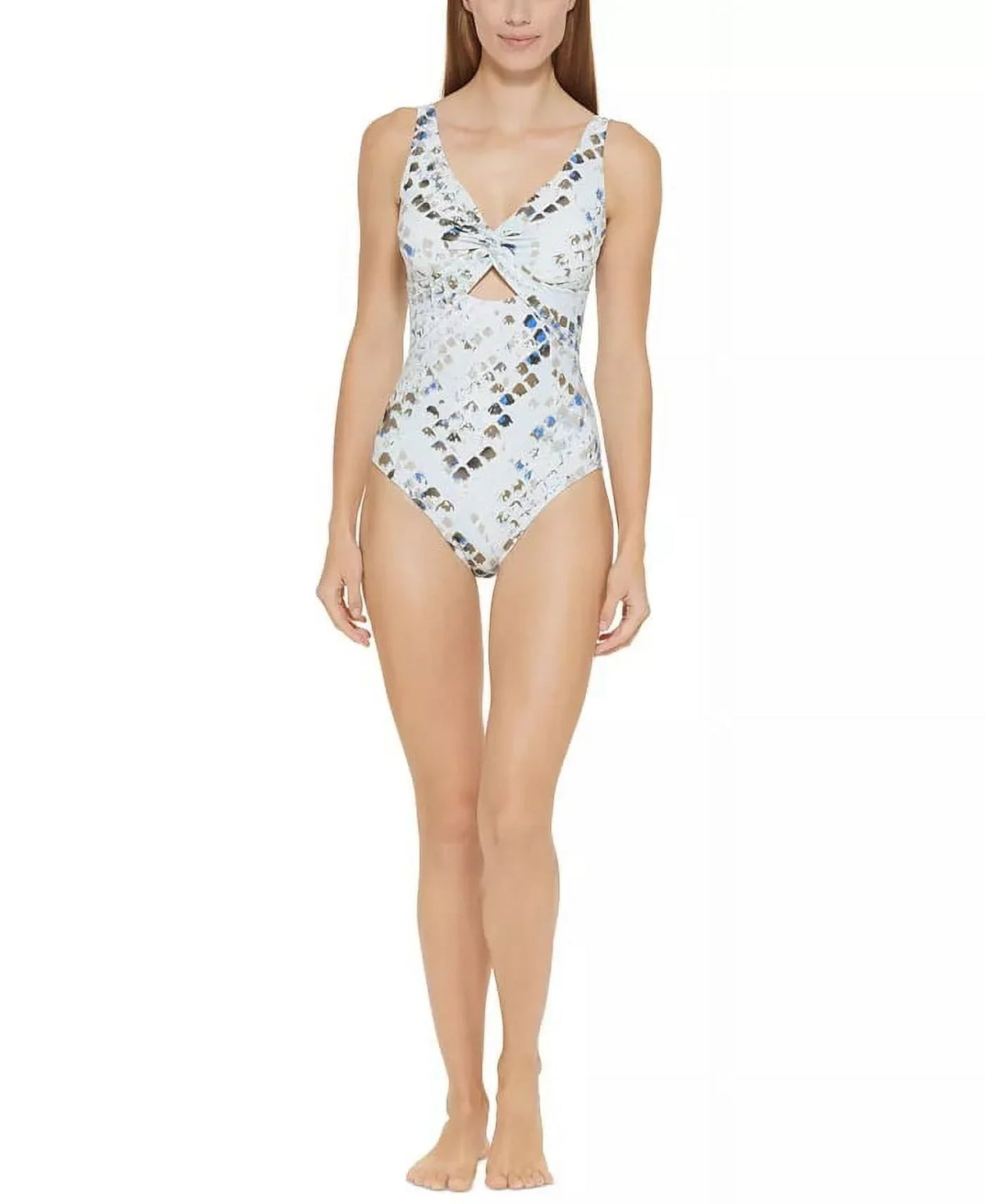 16 Swimsuit, DKNY US One-Piece Cutout MULTI SPLASH Twist-Front