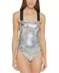 Women's Swimsuit Gray DKNY Crisscross Piece dimension One X-Large Metallic