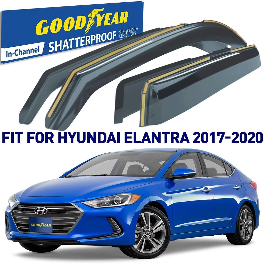 Car Hyundai Visors Guards, Goodyear - Deflectors 4 Window in-Channel Vent pcs Elantra Deflector, GY003459LP 2017-2020, Shatterproof Accessories, for Cars, Rain Window for
