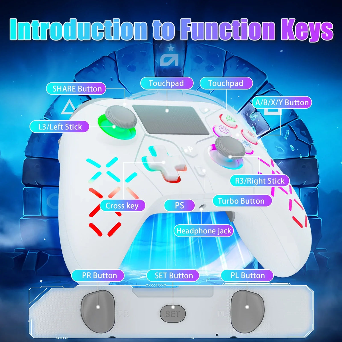 Compatible Light Playstation Wireless Adjustable with for LED (White) with 4 Controller /Slim/Pro RGB PS4,