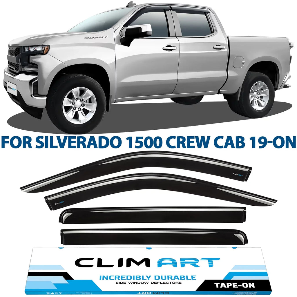 Rain Window Durable Tape-on CLIM Silverado/GMC with Vent Guards Visors, Sierra Cab, 1500 2019-2024 ART Incredibly Compatible Deflectors, Accessories, Truck Crew 419160 4pcs- (Chevy) Window Chevrolet