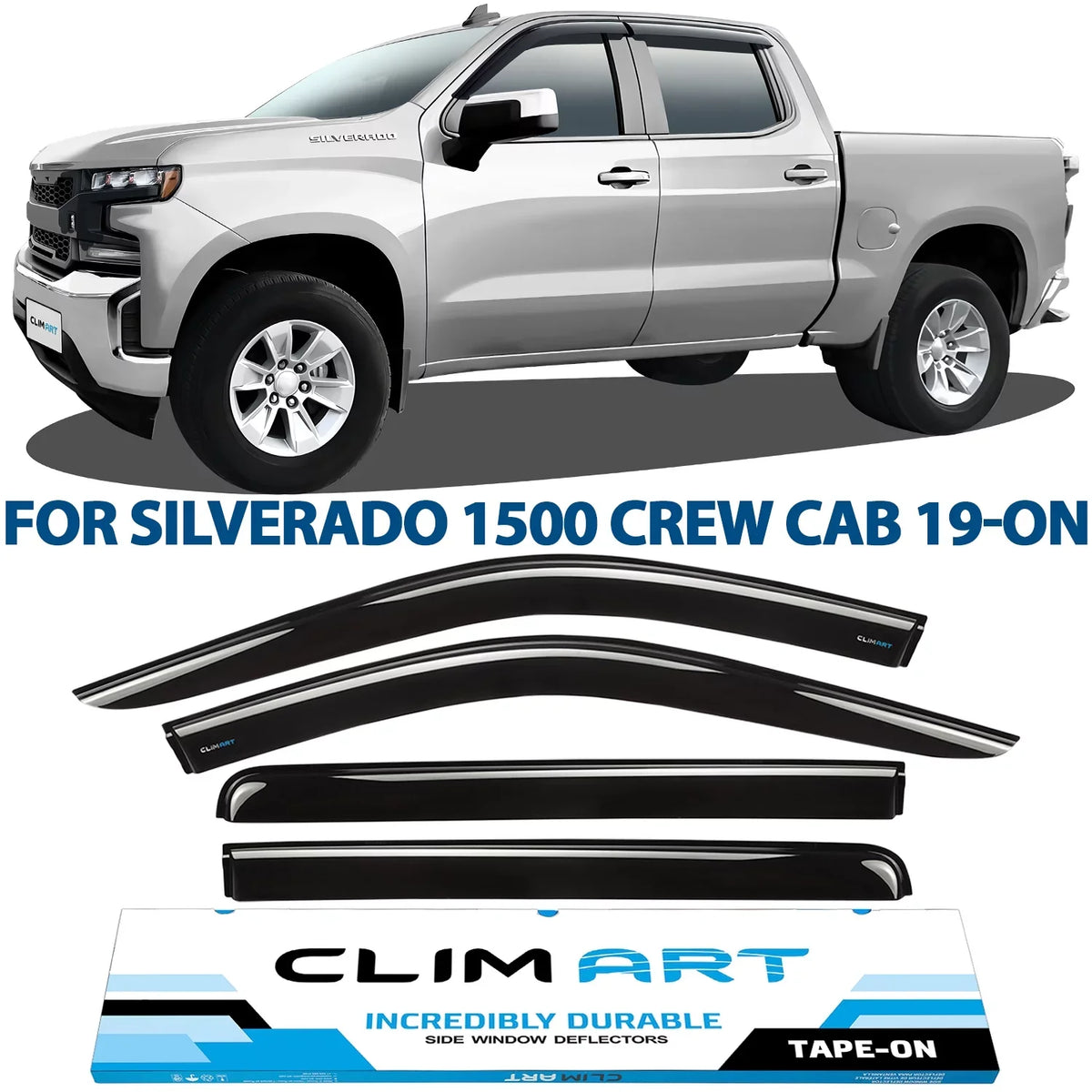 Rain Window Durable Tape-on CLIM Silverado/GMC with Vent Guards Visors, Sierra Cab, 1500 2019-2024 ART Incredibly Compatible Deflectors, Accessories, Truck Crew 419160 4pcs- (Chevy) Window Chevrolet