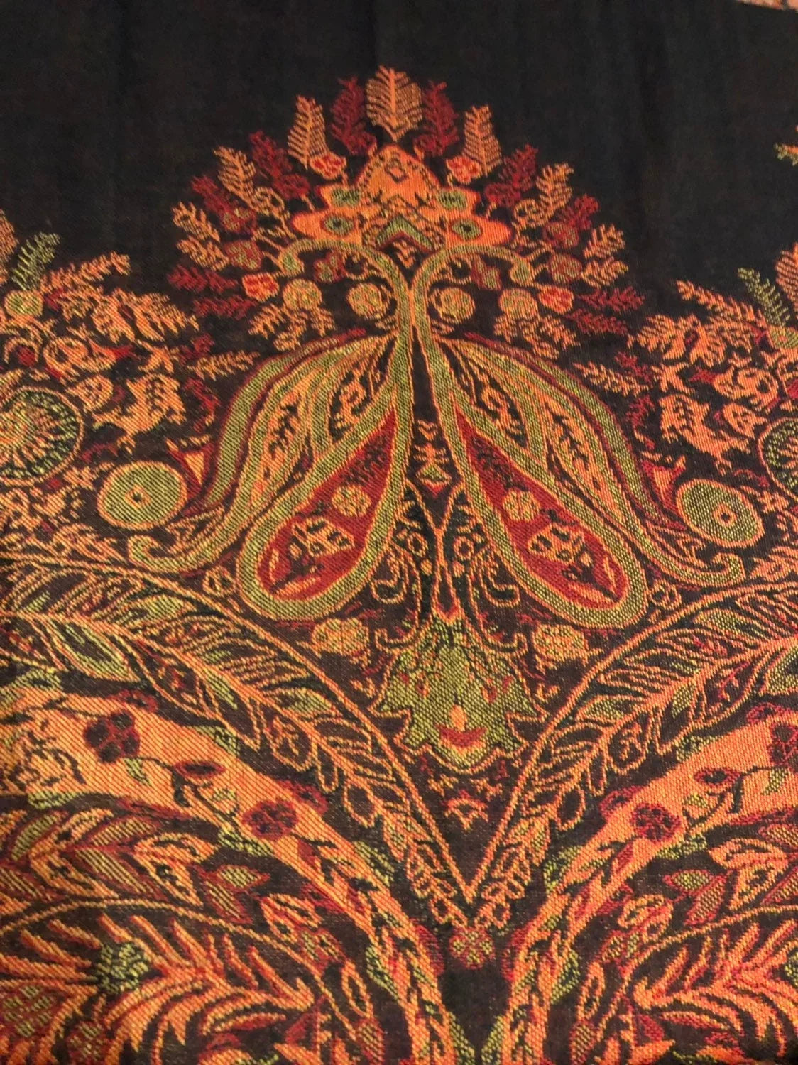 Pashmina Scarf Wrap Vintage Paisley Black Red Brocade