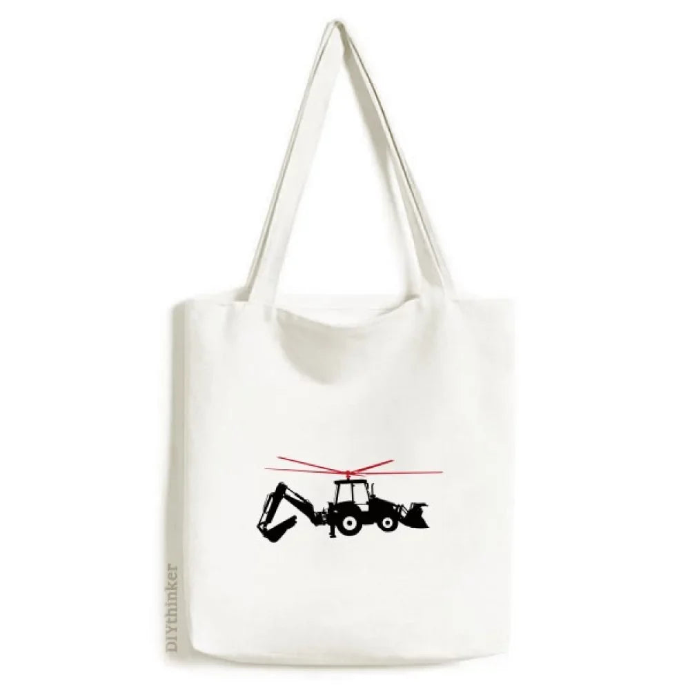 Excavator Shopping Casual Handbag Helicopter Satchel Canvas Tote Forklift Bag