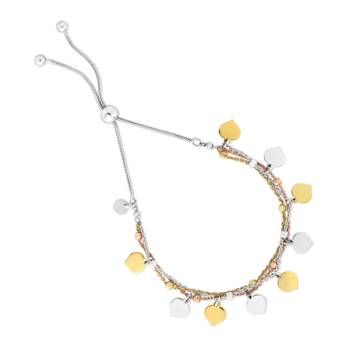 String Silver Jewelstop Draw Sterling Dangle Friendship Tri-Color 9.25" - Bracelet Polished Finish with Charm