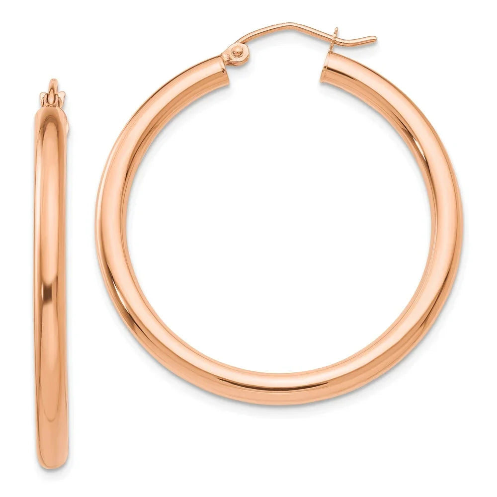 for Real Lightweight Tube 3mm Women Gold Rose and for Teens; 14kt Polished Adults Men and Earrings; Hoop