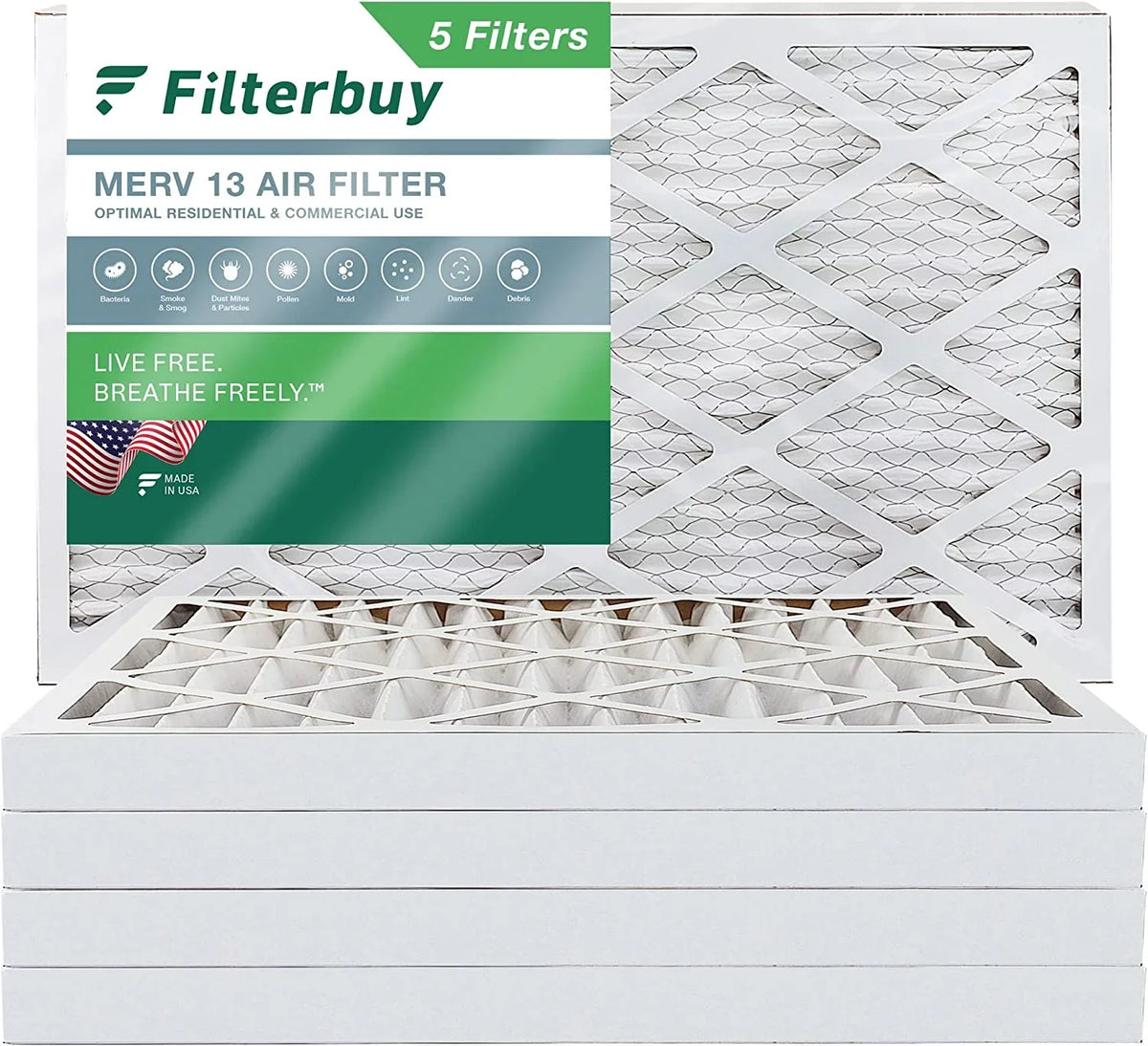 (5-Pack) Air MERV Filters HVAC Pleated 16x36x2 AC Furnace 13 Filterbuy
