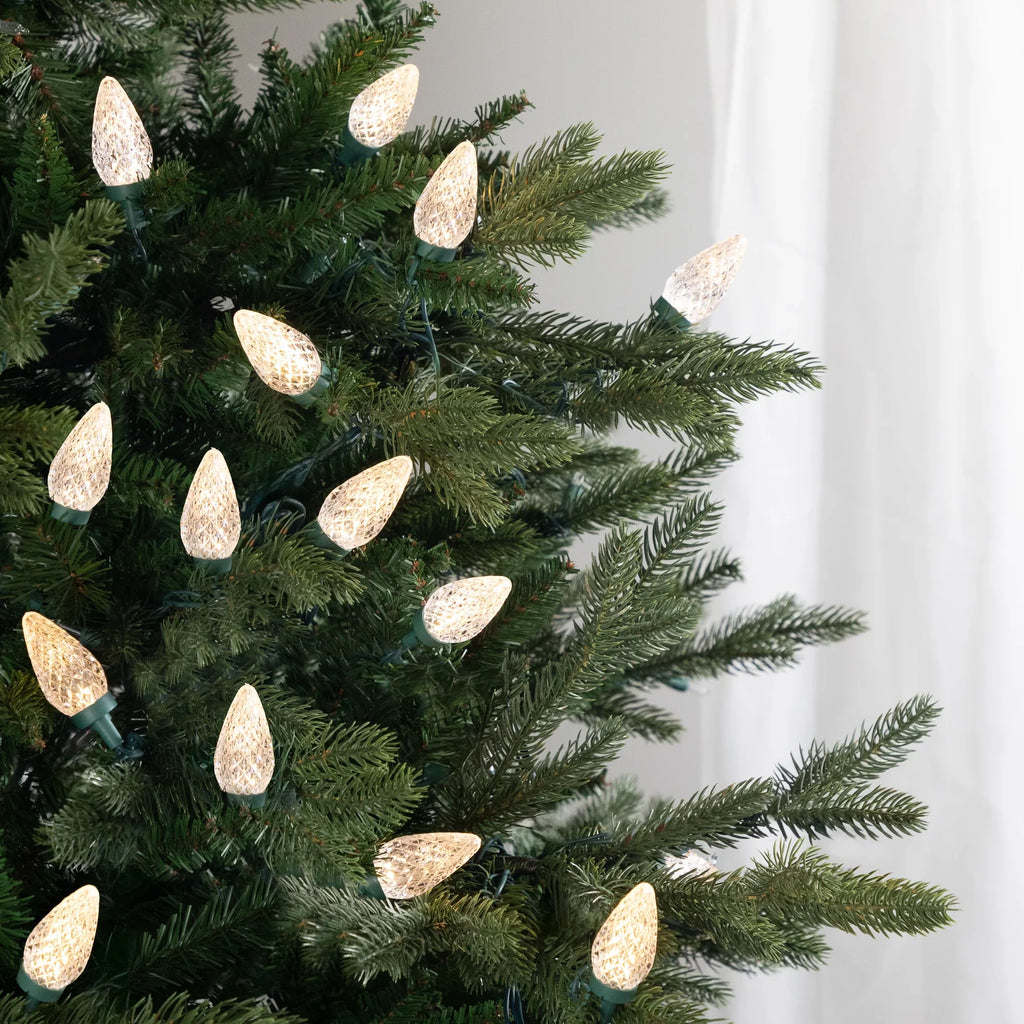 Green LED Wire C9 Faceted White Christmas Lights, Northlight 66ft Warm 100ct