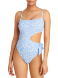 Tie Swimsuit Swim Womens One-Piece Cutout Aqua Side