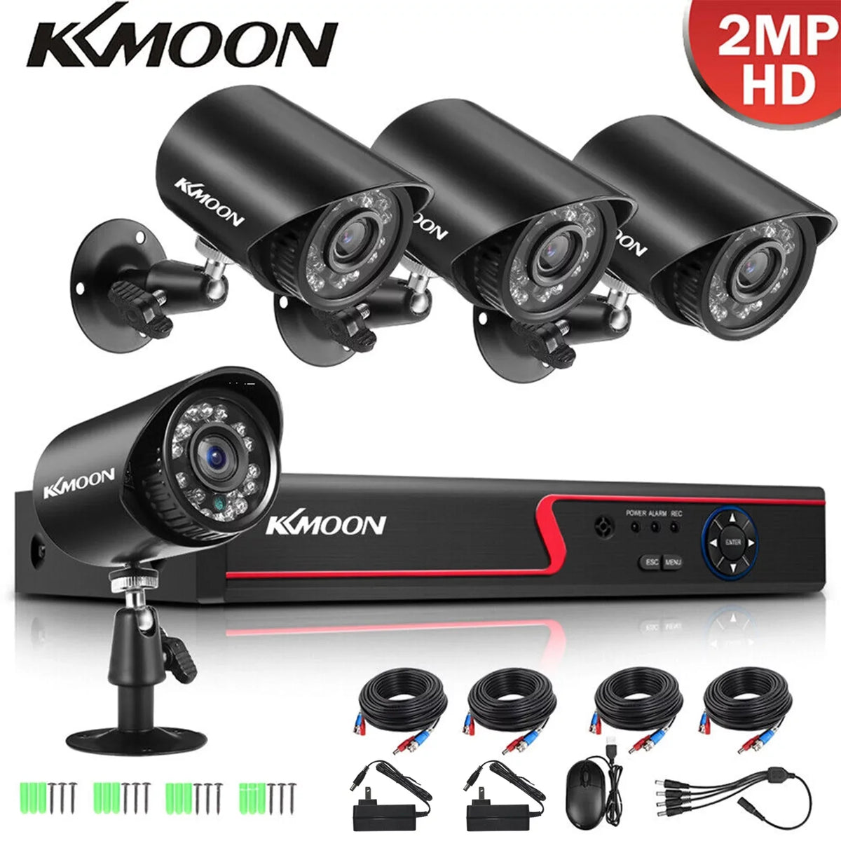 Phone Recorder CCTV DVR & System 4 for KKmoon - 4CH Home Video Digital Office AHD/Analog/TVI/CVI/ 1080P Video with Remote Recording P2P HD DVR Camera Full Set