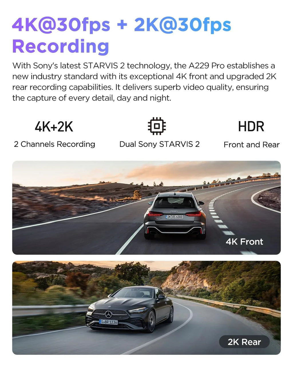 & 4K+2K Pro STARVIS IMX675 Front lb Dashcam Car 2 A229 GPS, 2 IMX678 with Dual Camera VIOFO Rear 2CH