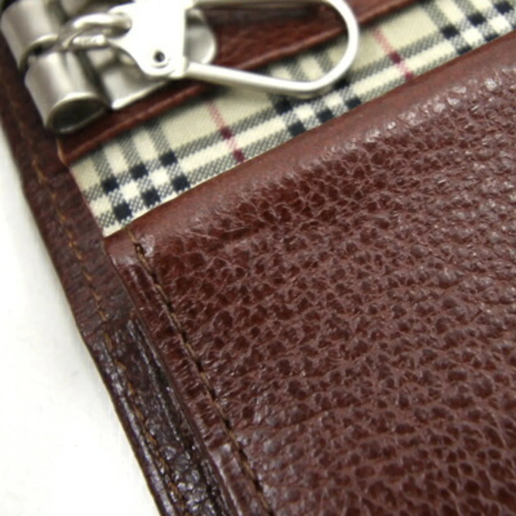 (Good) Coin BURBERRY Dark Case Leather Check MS152 Holder Brown Key 5 Burberry Pre-Owned