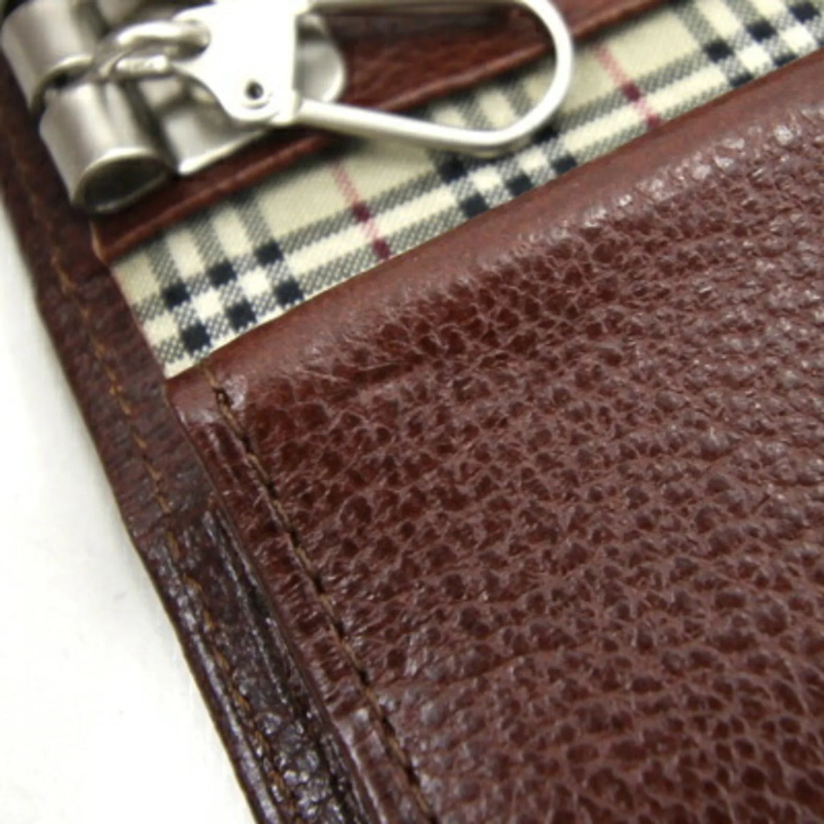 (Good) Coin BURBERRY Dark Case Leather Check MS152 Holder Brown Key 5 Burberry Pre-Owned