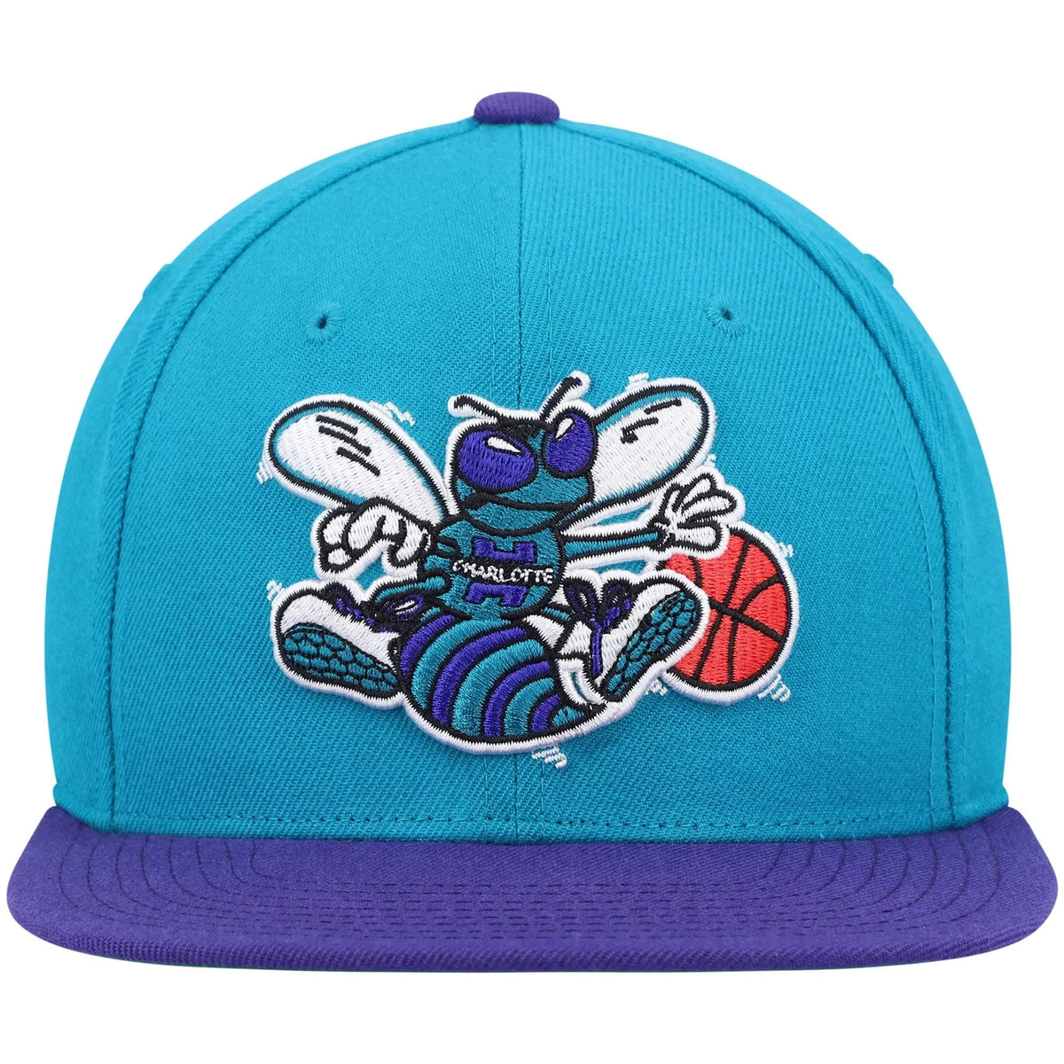 Team Men's Snapback & OSFA Mitchell Hardwood Classics 2.0 Ness Teal/Purple Charlotte Hat Hornets - Two-Tone