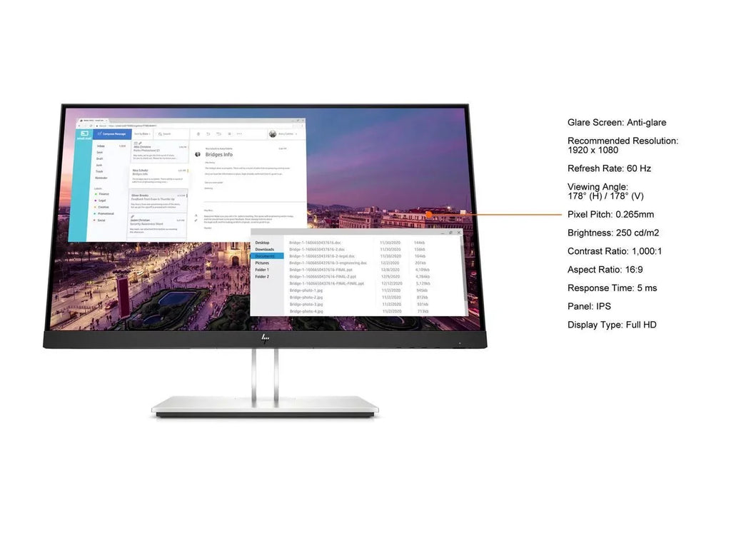 x FHD DisplayPort - 1920 1080 LCD D-Sub, ms HDMI, Panel IPS Flat G4 Panel 60 5 E23 HP 23" Hz Monitors Flat