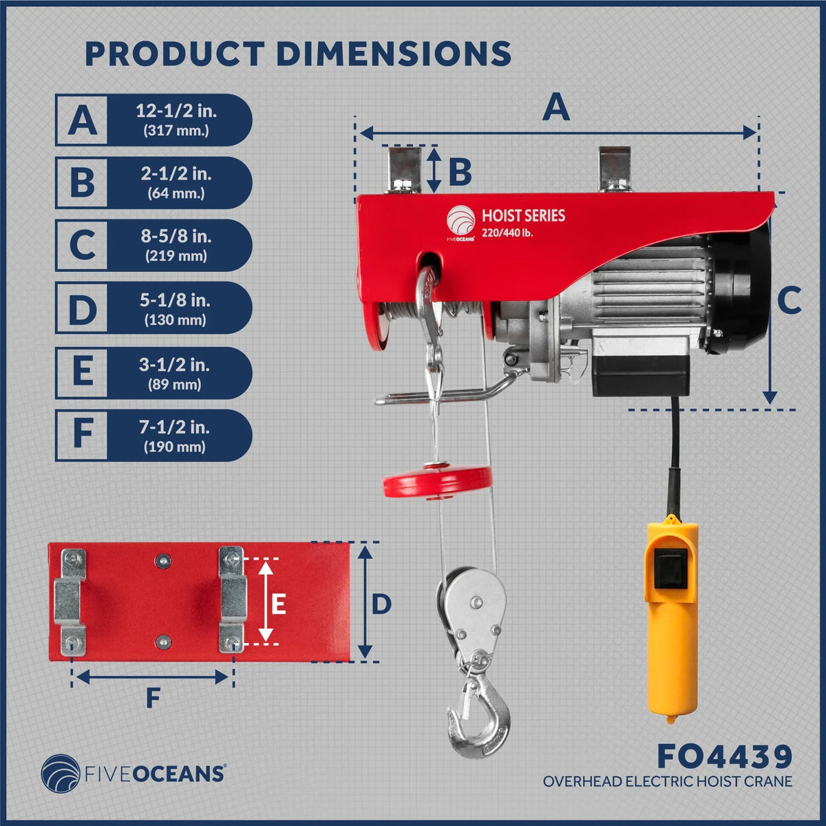 Factory Lifting Hoist, Winch Oceans Garage, Electric Lb Working Gloves Control V, Remote Stop Electric Button Hoist FO3780-C1 Pulley - Pulley 120 System, 440 Five 20FT for Hoist, Emergency Includes