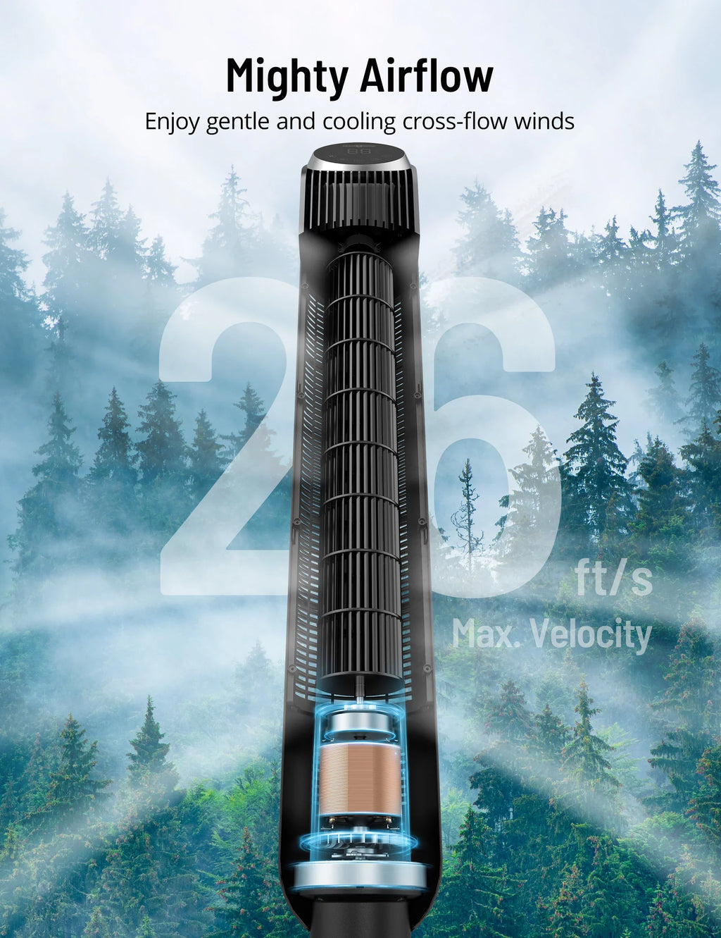 Filter, Speeds, for Standing with Dustproof Tower Oscillating Fan, 42" TaoTronics Fan Home, 12 Bladeless Modes, Mesh Fan Remote, 4 120° Office Timer, Fan, 12H