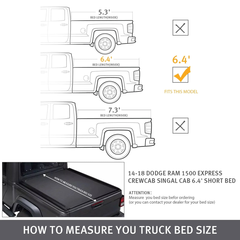 Truck 6.4 XTWEEX Ram Roll Ram Rambox Ram Classic Fits Up Dodge | 1500 Bed New 2019+ FT 2500 3500 1500 W/O 2003-2023 Tonneau 2002-2023 Body) for Bed | Cover Soft Body(Not