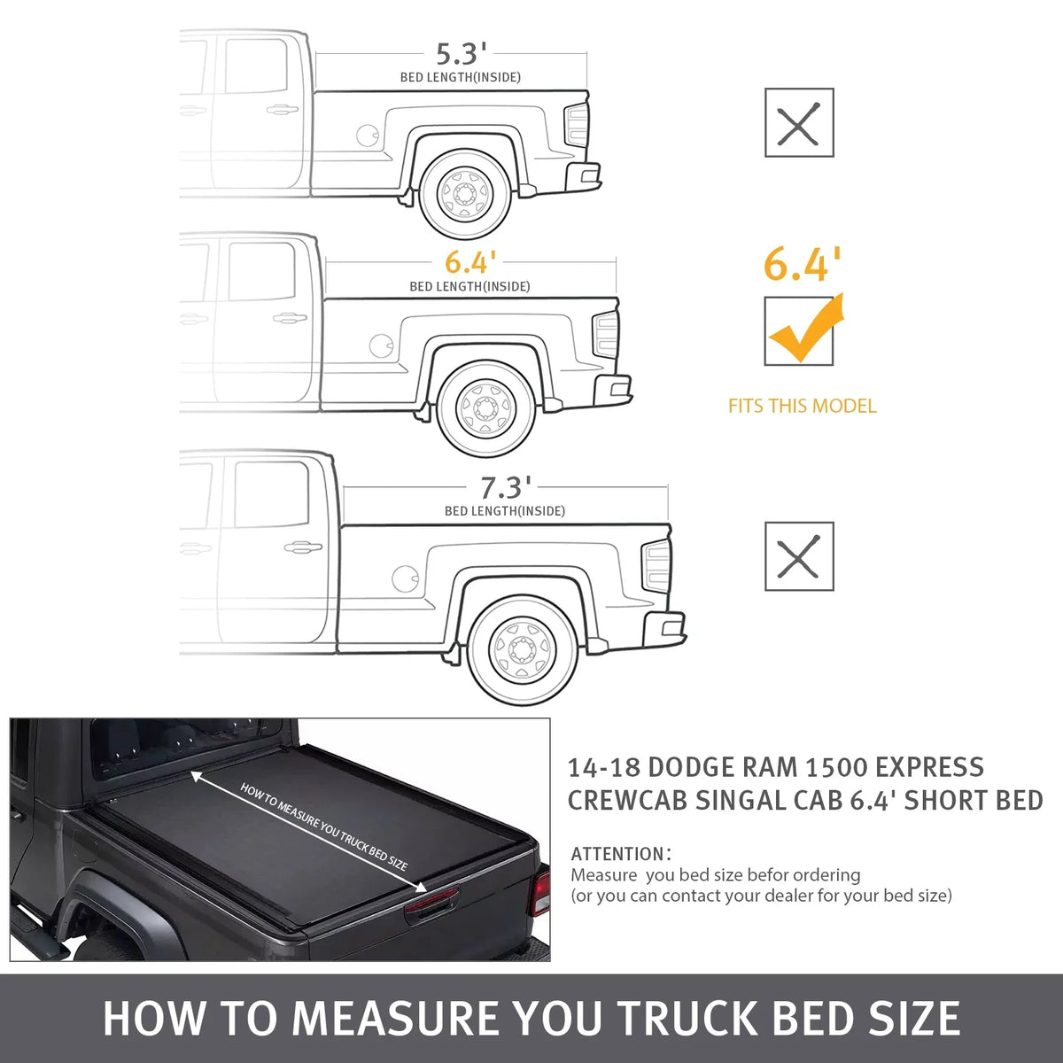Truck 6.4 XTWEEX Ram Roll Ram Rambox Ram Classic Fits Up Dodge | 1500 Bed New 2019+ FT 2500 3500 1500 W/O 2003-2023 Tonneau 2002-2023 Body) for Bed | Cover Soft Body(Not