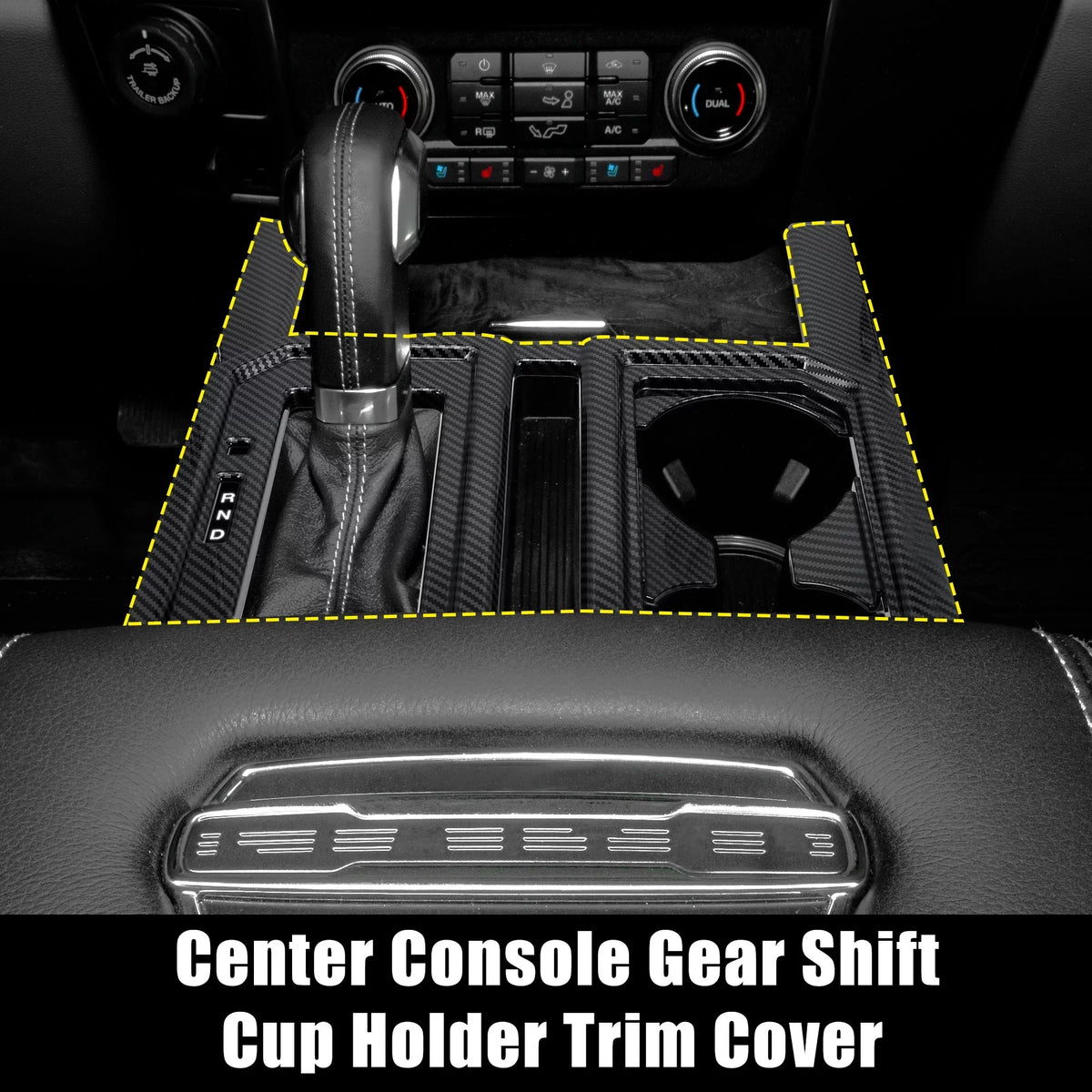 2017 2018 Console Shift 2019 2016 2015 Cover F-150 for Car Fiber Trim Gear Pattern Black Carbon Holder Center Cup