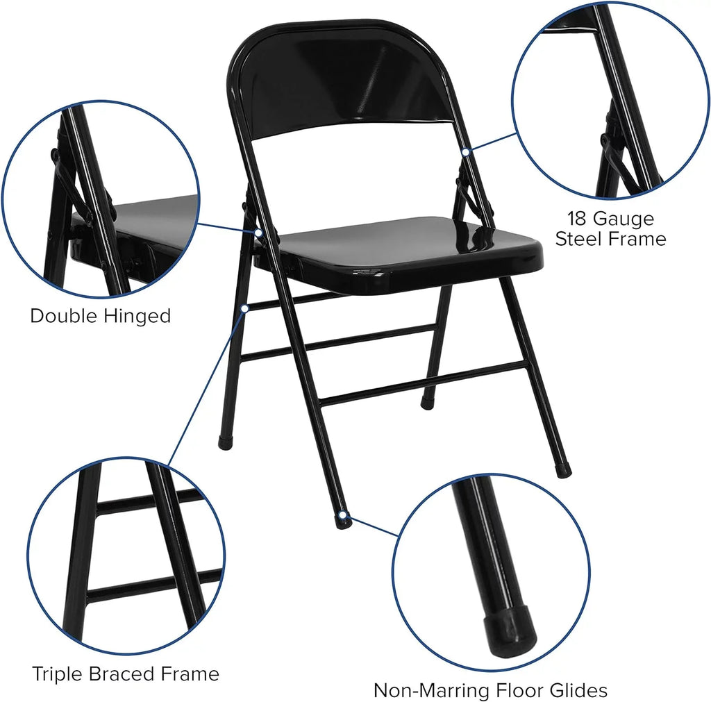 & Chair Double Series Triple Folding HERCULES Metal Black Hinged Braced