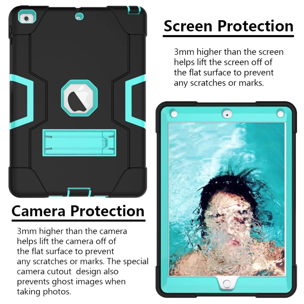 Shockproof 6th/5th Protective A1823 A1954 Cover Allytech (Black/Aqua) Case,Three New Layer for Armor 2017,iPad iPad for A1893 Generation 2017/2018 iPad Case 2018 A1822 Defender Case 9.7 9.7