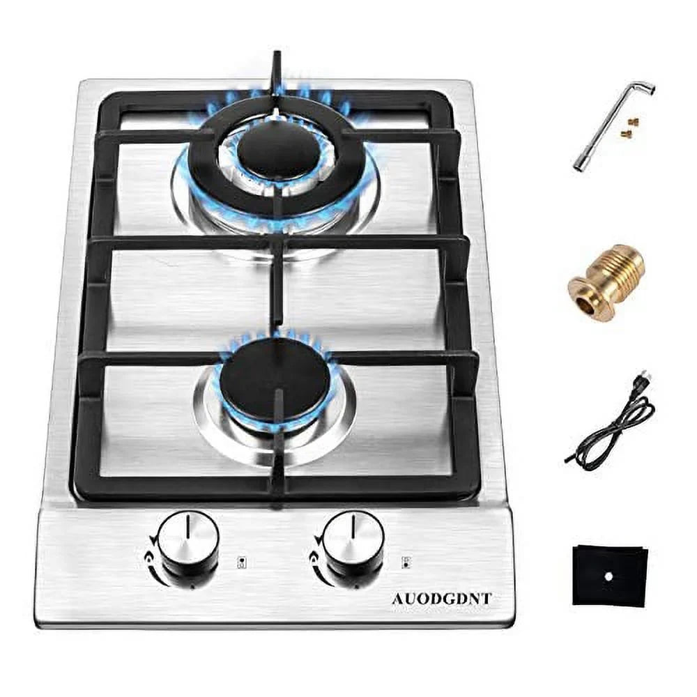 Gas for Apartments, LPG/NG to exterior Burners,12 Easy Stainless Dual Steel Cooktop Portable RVs, Stove 2 Inches Clean Hob Gas Fuel Built-in Gas