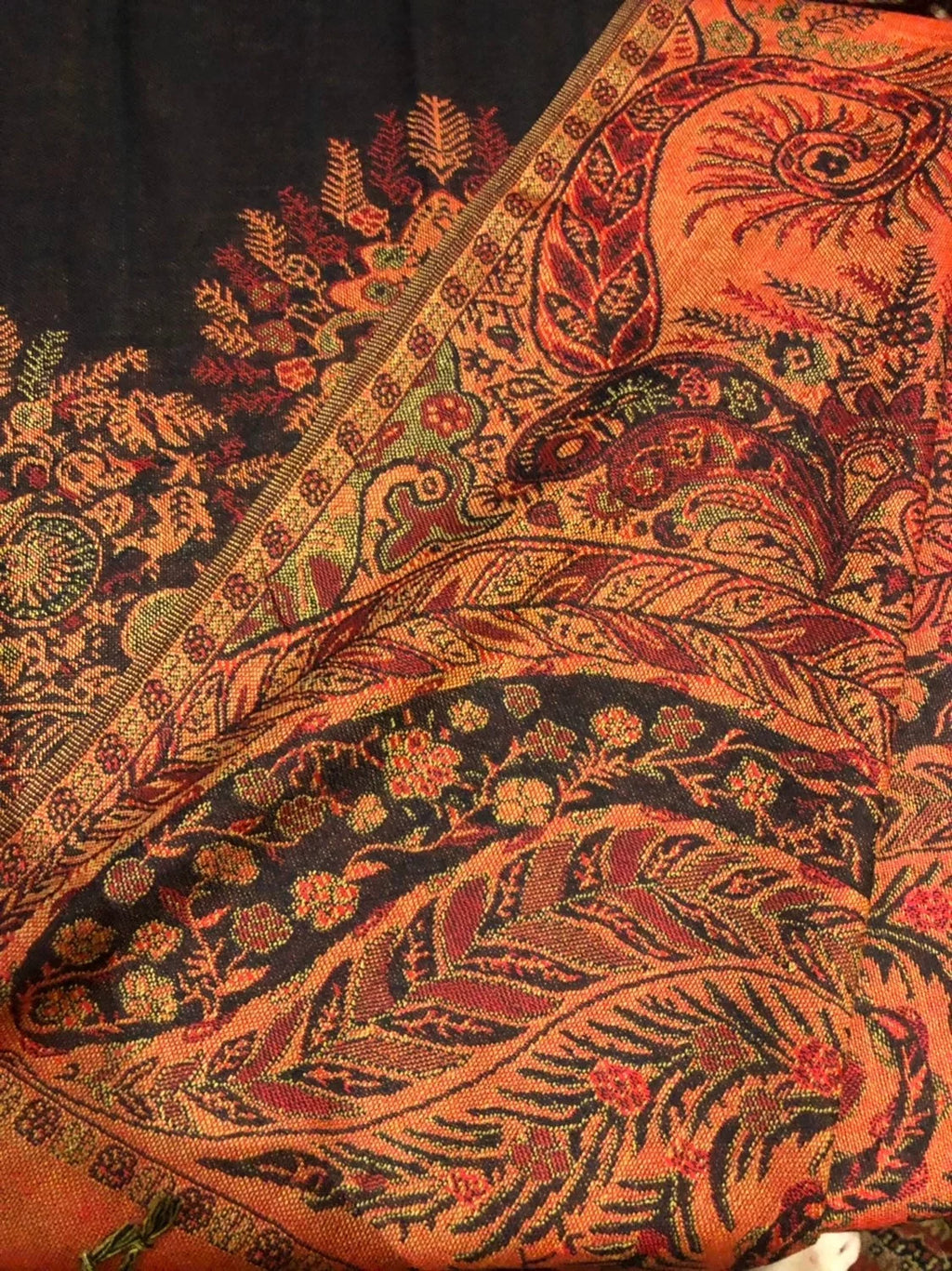 Pashmina Scarf Wrap Vintage Paisley Black Red Brocade