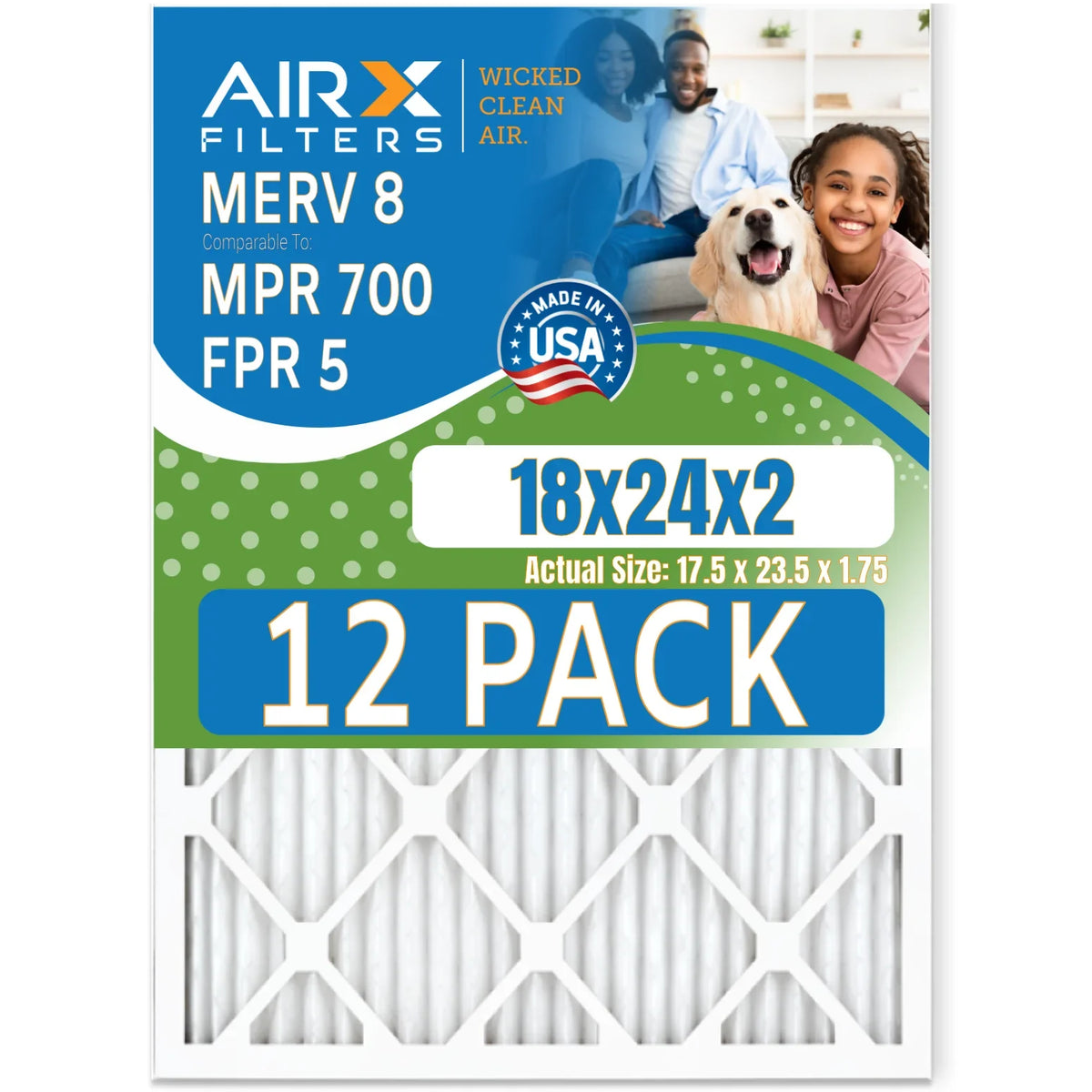 AIRX Rating, 18x24x2 USA Pack Made 12 & in of Air 700 MPR by FPR WICKED Comparable MERV to CLEAN 8 AIR. - Furnace Filters 5 Filter FILTERS