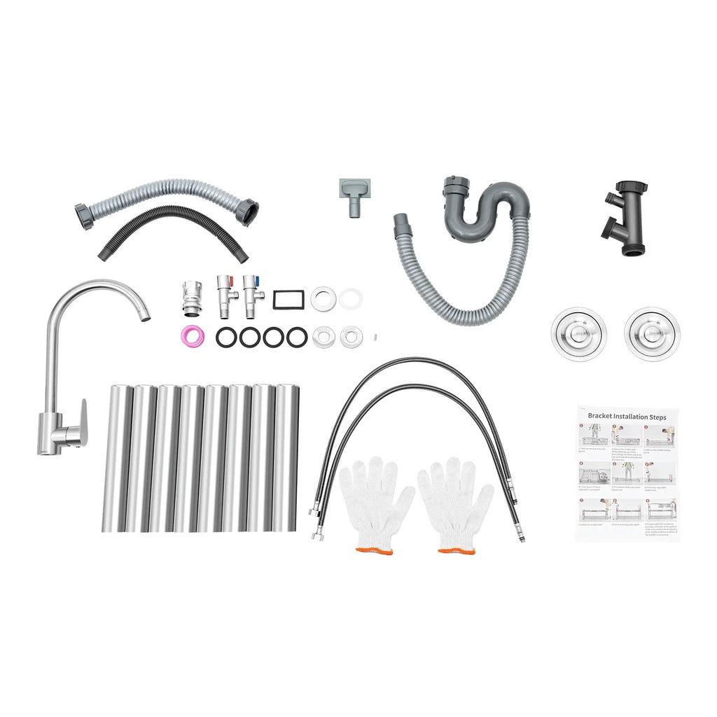 Kitchen Sink 304 Prep w/Faucet Bowls Prep w/ Bowl Catering Home Steel Utility Kitchen Catering Sink Table 2 +Shelf Bowl Catering Bowls Prep 2 Table Commercial Stainless Drainboard Kitchen Sink
