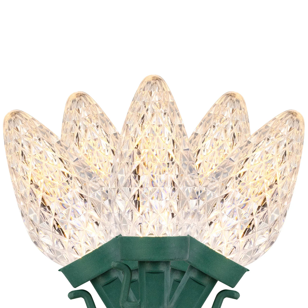 Green LED Wire C9 Faceted White Christmas Lights, Northlight 66ft Warm 100ct