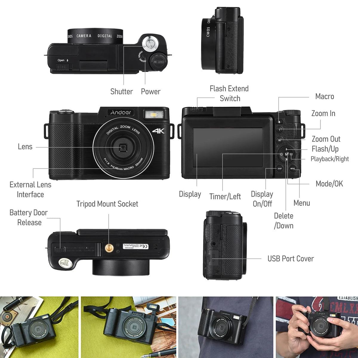 3.0-inch Digital Screen 3.0-inch camera,TFT Rotatable Camera TFT 4K Screen 48MP Andoer-2 48MP 2pcs TFT Rotatable Screen 3.0-inch 4K 16X Camera Support Rotatable Batteries Portable 48MP dsfen