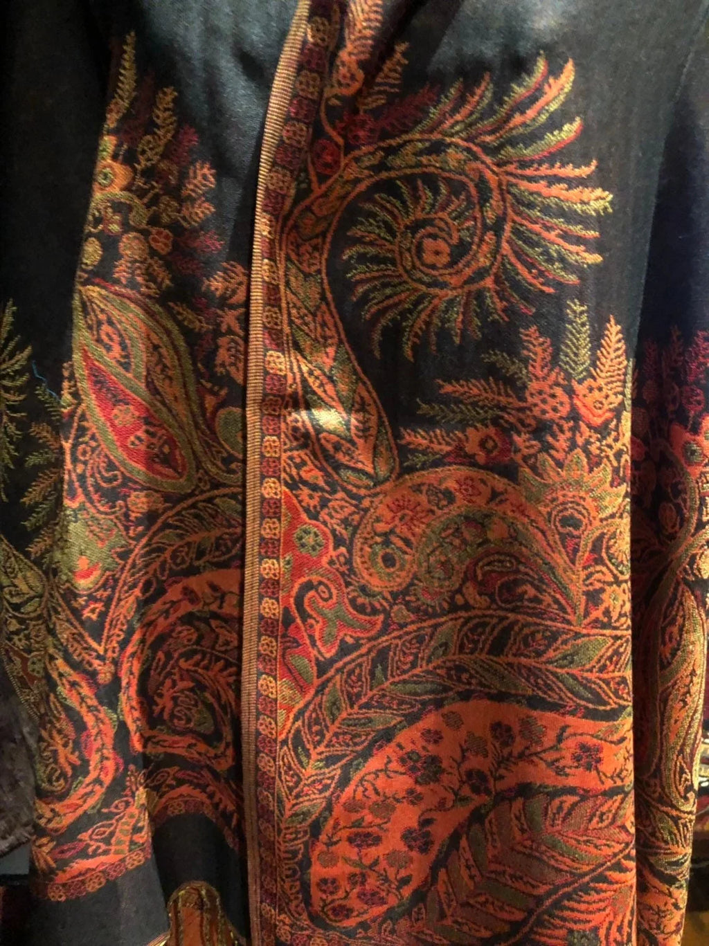 Pashmina Scarf Wrap Vintage Paisley Black Red Brocade